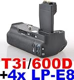 Battery Grip for Canon EOS 550D 600D/Rebel T2i T3i Camera+4x LP-E8 Batterie ....