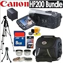 Canon Vixia HF200 HD 15x Optical Zoom SDHC Flash Memory Digital Camcorder + Accessory Bundle