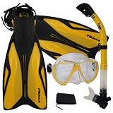 PROMATE Deluxe Snorkeling Gear Scuba Diving Fins Mask Dry Snorkel Set - Goldenrod - MLXL