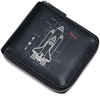 Men Spacecraft Blueprint Short Wallets Change Purses Removable Card Case Holders Zipped Clutch (One Size, Black)