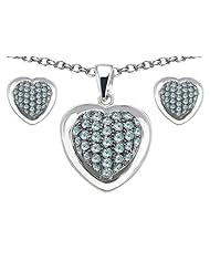 Original Star K (tm) Simulated Aquamarine Heart Shape Love Pendant Box Set with matching earrings in 925 Sterling Silver