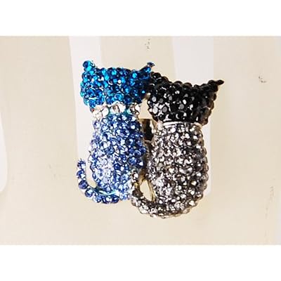 Kitty Cat Backside Swarovski Rhinestone Adjustable Ring