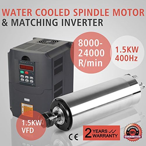 XeeStore 1.5KW Water Cooled Spindle Motor 220V ER11 and Matching 1.5KW VFD Variable Frequency Drive Inverter