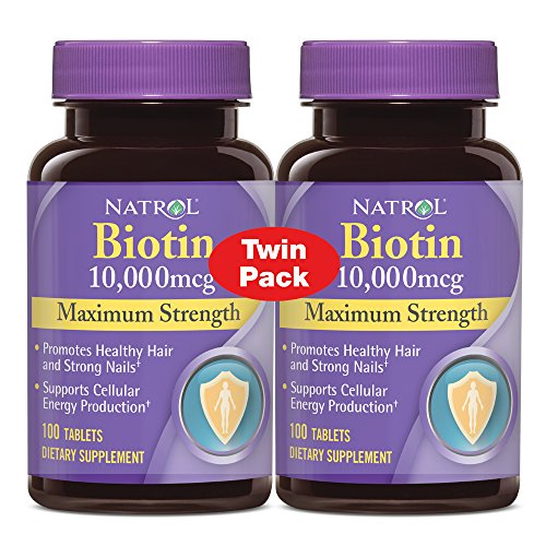 Natrol Biotin 10,000 mcg Maximum Strength Tablets, 100 Count (Pack of 2