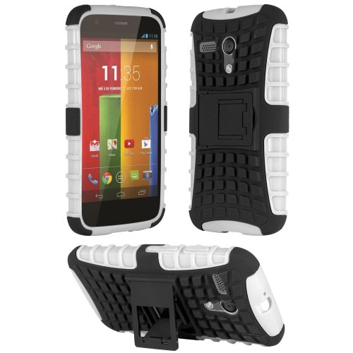 HHI Dual Armor Composite Case with Stand for Motorola Moto G - White (Package include a HandHelditems Sketch Stylus Pen)