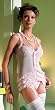 2Pc Mesh Ruffled Cami Garter With Pearl Buttons, Includes G-String