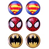 Designer Pack Assorted Color Lot Cute Cartoon Round Stud Earrings, Hypoallergenic Nickel-free Lead-free (3 Pairs (Spiderman, Superman, Batman))
