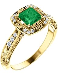 14K Yellow Gold 5.00x5.00mm Princess Cut Chatham Created Emerald and Diamond Ring -- LIFETIME WARRANTY