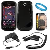 Black Protective Dual Texture Fusion Rubberized Silicone Skin Cover Case for HTC T Mobile MyTouch 4G + Mirror Screen Protector + Rapid Travel Wall Charger + Rapid Car Charger + SumacLife TM Wisdom Courage Wristband