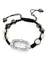 YARUIE Sunflower Rhinestone Dial Watch With Disco Ball Braid Bracelet Red