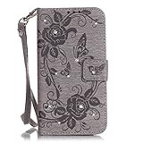 UNEXTATI Huawei P9 Lite ケース ダイヤモンド 手帳型ケース カバー カード収納 ストラップ 付き Huawei P9 Lite 用 Case Cover (グレー)