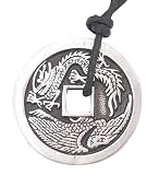 Chinese Money Dragon Silver Tone Pewter Pendant Necklace
