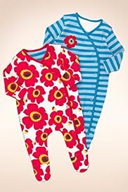 2 Pack Pure Cotton Floral Striped Sleepsuits