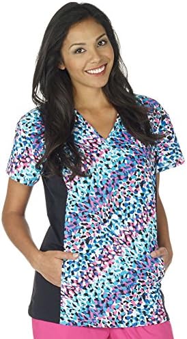 Cross Over V-Neck Scrub Top with Knit Side Panels, Confetti Fun CONFETTI FUN 2 EXTRA LARGE