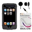 GTMax Black Leather Pouch Case + LCD Screen Protector + Black Universal Soft Gel Headset for Apple iPod Touch 2nd / 3rd Generation