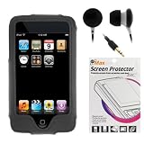 GTMax Black Leather Pouch Case + LCD Screen Protector + Black Universal Soft Gel Headset for Apple iPod Touch 2nd / 3rd Generation