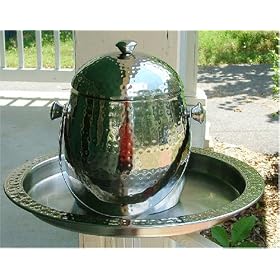 Hammered Finished Stainless Steel Ice Bucket with Serving Tray by In the Garden and More