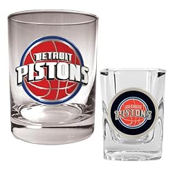 Detroit Pistons Rocks Glass & Square Shot Glass Set - Primary Logo NBA Basketball