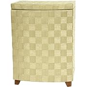 Oriental Furniture Rattan Style Wicker Look Hinged Lid Basket 27-Inch Natural Fiber Clothing Bathroom Laundry Hamper Honey