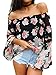 Persun Women Black Floral Off Shoulder Batwing Sleeve Blouse