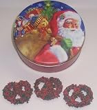 Scott's Cakes 1 lb. Dark Chocolate Covered Pretzel with Christmas Jimmies & Chocolate Chips in a Santa's Toys Tin