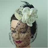 Fascinator - Beige Flowered Hat with Face Veil