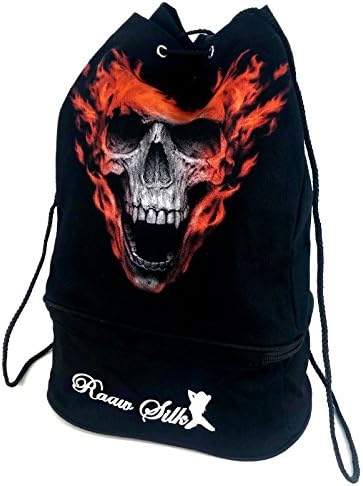 Drawstring Bag Backpack Sack 100% Cotton Canvas Graphic Print 15" x 10" (Skull On Fire)