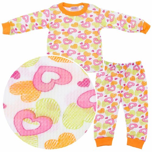 Pink and Orange Heart Thermal Pajamas for Intants and Girls 6X