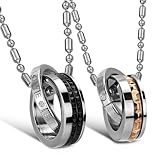 "Eternal Love" Stainless Steel Interlocking Double Rings Pendant Necklace Couples Jewelry Set (one pair)