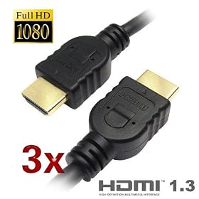 3 Packs GTMax High Speed GOLD-PLATED HDMI Cable Version 1.3b Category 2 Certified - ( Black / 6ft ) for 1080p Blu-Ray PS3