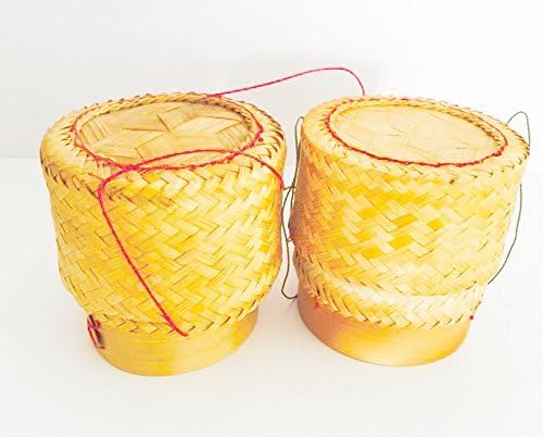 White Orchid Sticky Rice Bamboo Basket Thai Laos Traditional Handmade to Keep Sticky Rice Warm (Medium 5*5 inches set 2) by White Orchid
