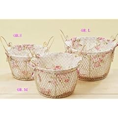DRAHTKORB SHABBY CHIC WEISS KORB RUND ROSEN INLETT  GR. M