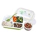 Bento Box Lunch Box 3-compartment 1-bowl (4 in 1) 1- Spoon - Silicone Leakproof Healthy Lunch Boxes for Kids Adults - Food Grade Plastic Containers Crisper - Special Smart Valve Microwave-safe Green