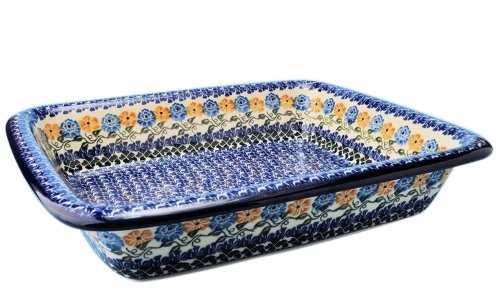 New Polish Pottery ROLLED EDGE BAKER LARGE Boleslawiec CA Pattern 1370 Stoneware