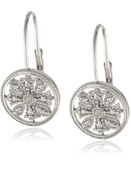 Sterling Silver Diamond Accent Floral Circle Leverback Earrings