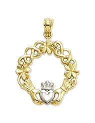 14k Yellow Gold & Rhodium Claddagh Pendant