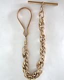 #72000001 Vintage Short Heavy Gold Plated Pocket Watch Chain w/ T-Bar and Clasp