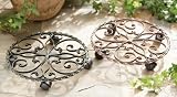 Set of 2 Garden Style Red and Black Rustic Filigree Plant Holders on Wheels