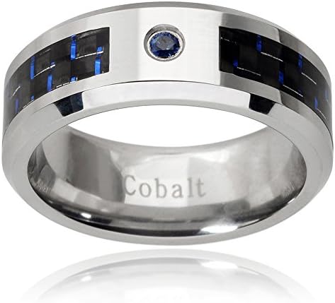 8MM Aktion Mens Cobalt Sapphire Carbon Fiber Inlay Band (Sizes 9-12)
