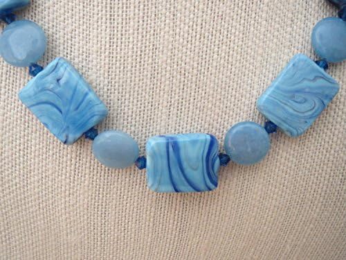 Light Blue Rectangle Glass Jade Necklace Earrings Sterling Silver Ear Wires and Clasp
