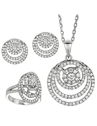 BRI Jewelry Sterling Silver Ring Shape In Ring With Clear Cubic Zirconia Set - Pendant - Earring - Ring Size 8