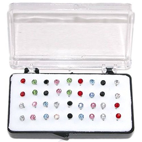 Set of 36 1/8″ Crystal Stud Earrings, 18 Pairs, on Nylon Posts in Crystal image