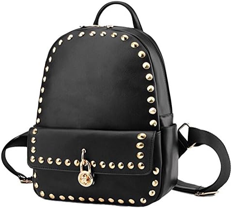 Moomsun Women Fashionable Leather Studded Backpack Shoulder Handbags (Black)