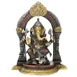 Brass, Copper and Antique Silver Finish Ganesh Statue with a Gate