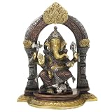 Brass Copper and Antique Silver Finish Ganesh Statue with a Gate