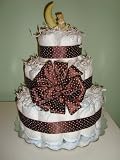 Blue and Brown Polka Dot Ribbon Flower Baby Boy 3 Layer Diaper Cake - Come Decoratively Wrapped Making It a Great Gift or Shower Centerpiece - Other Gift Options Also Available