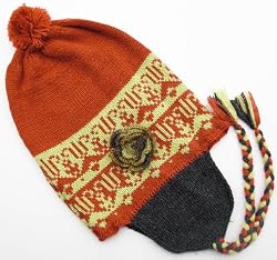 Handmade Alpaca Natural Fiber Hat with Earflaps - Orange Glory (With Decorati...
