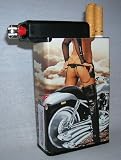 Cigarette Case Biker Girl with Built on Lighter Holder