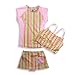 Max Out - Girls 3 Piece Striped Bathing Suit Set, Pink, Red, Green