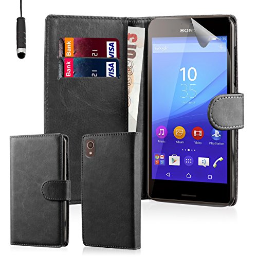 32nd® Book wallet PU leather case cover for Sony Xperia M4 Aqua mobile phone - Black